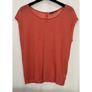 Tahari Sleeveless 100% Linen Orange  Top Round Neck Button Back  Lagenlook SZ L
